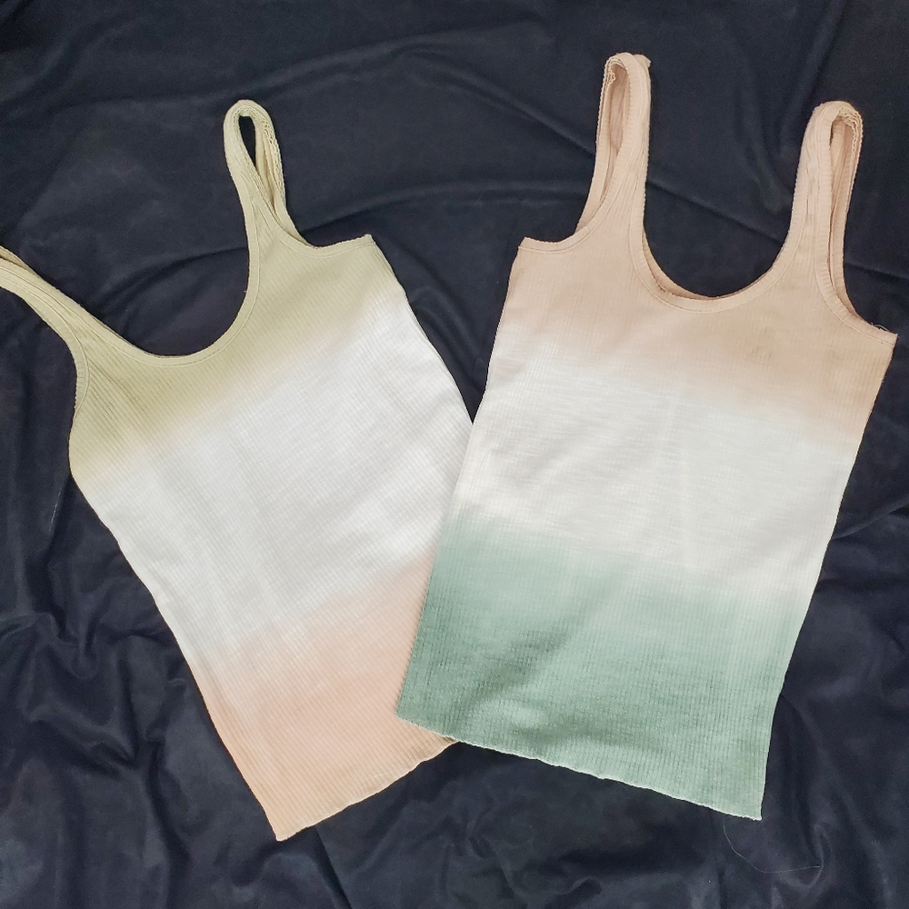 POL Tank Tops Tan Sage Pink Ombre Boho Raw Edge NWOT Summer Layering Western S